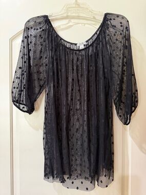 Cache Black Polka Dot Sheer Women's Top